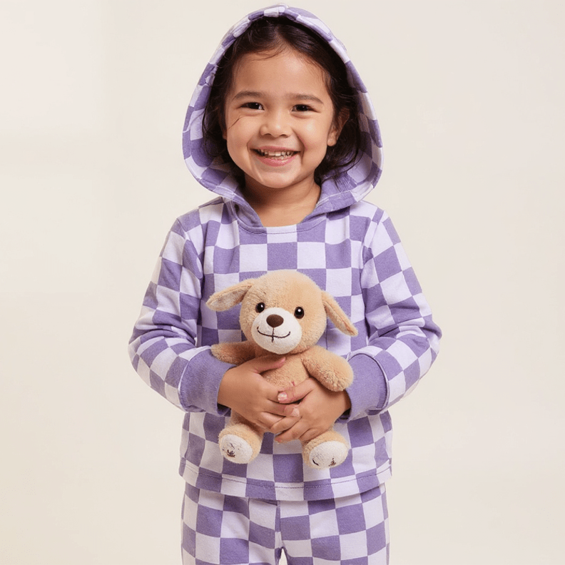 Organic Purple Haze Checker Hooded Jogger Set by Sweet Bamboo at Everetts Place