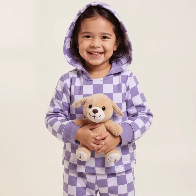 Sweet Bamboo Purple Haze Checker Hooded Jogger Set - 