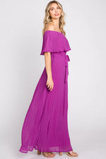 PinkBlush Purple Pleated Off Shoulder Maxi Dress - 