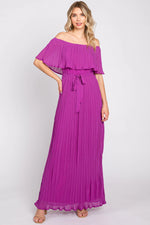 PinkBlush Purple Pleated Off Shoulder Maxi Dress - 