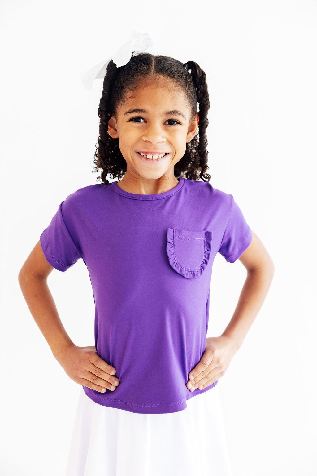 Mila & Rose ® Trendy Ruffle Pocket Tee for Girls - Boxy Fit, Perfect for Active Days -