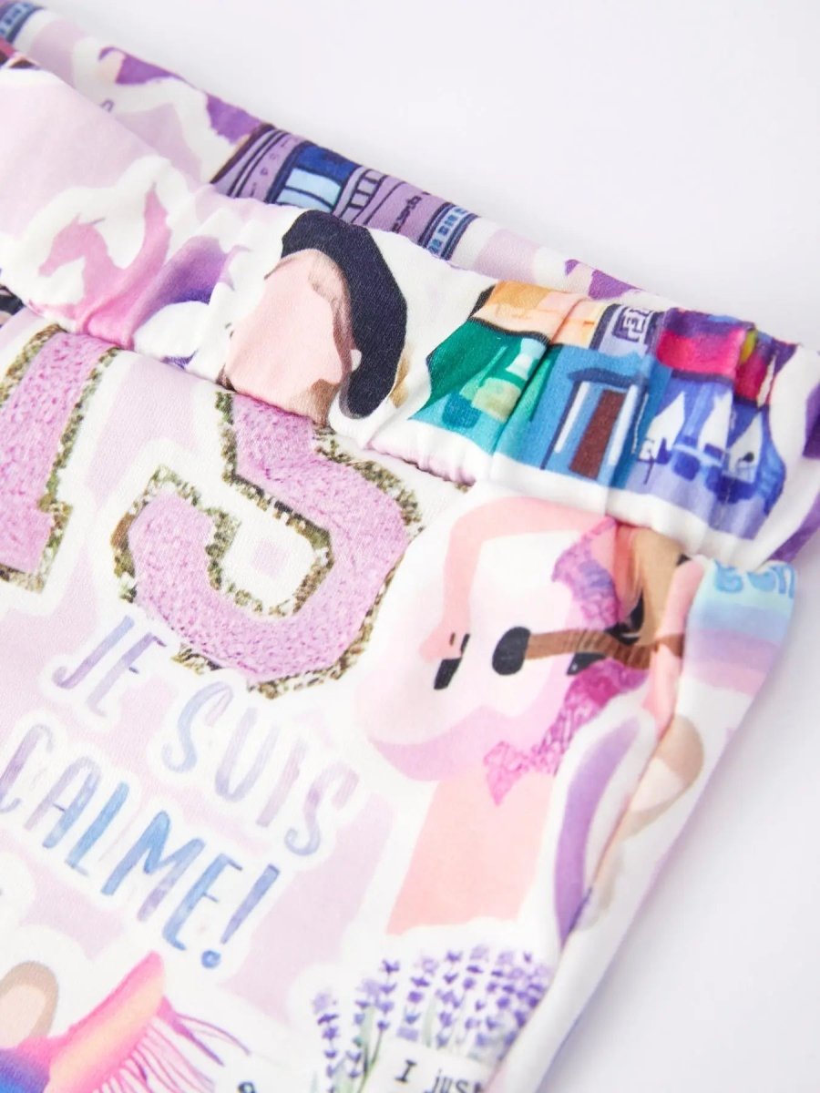 Rylee Faith Designs Purple Top And TS Print Bell Bottom Pants Girls Set - Everetts Place Boutique - 