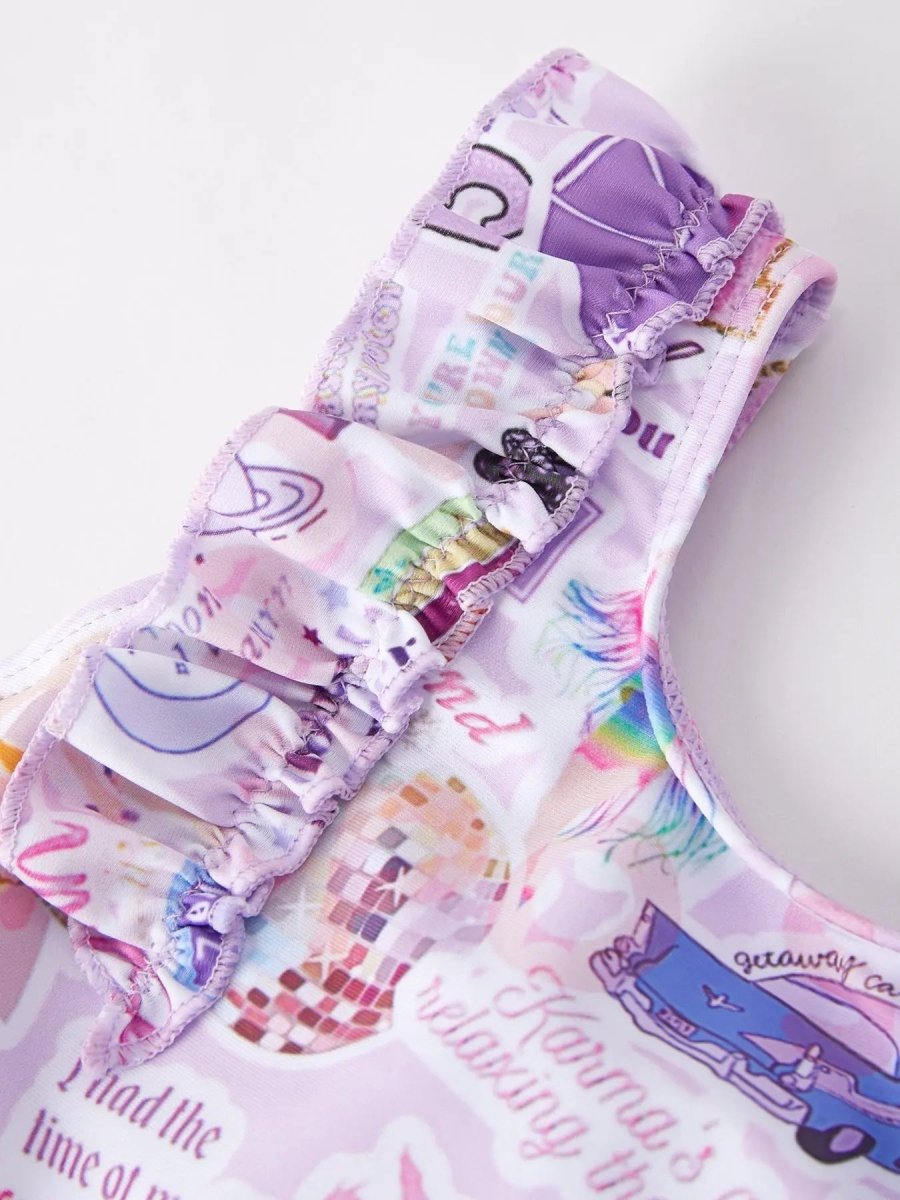 Rylee Faith Designs Purple TS Girls Boutique Swimsuit Ruffle One Piece Cute - 