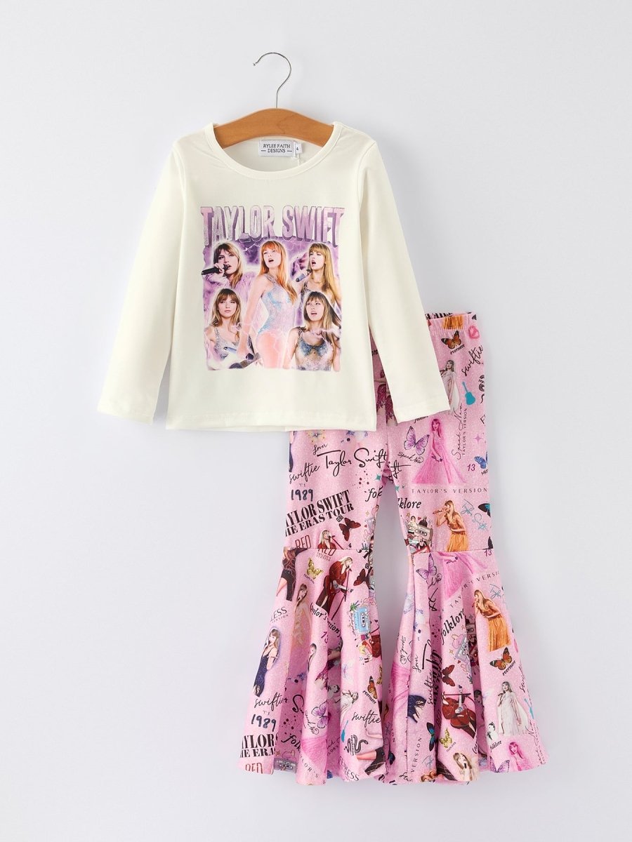 Rylee Faith Designs Purple TS Print Girls Milk Silk Outfits：Musical Journey in Style - 