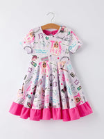 Rylee Faith Designs Purple TS Print Ruffle Girls' Short Sleeve Dress - 