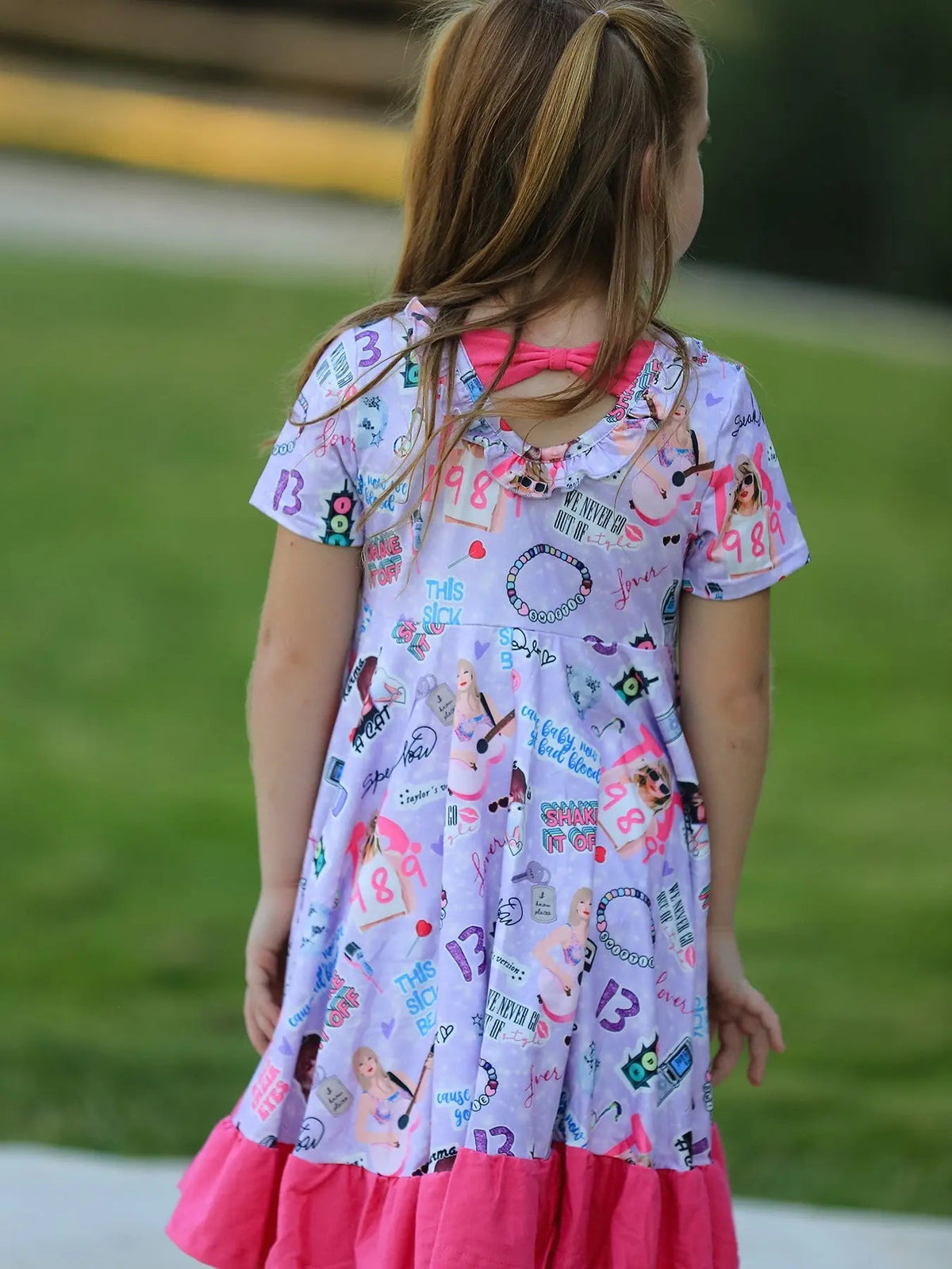 Rylee Faith Designs Purple TS Print Ruffle Girls' Short Sleeve Dress - 