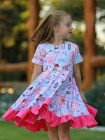 Rylee Faith Designs Purple TS Print Ruffle Girls' Short Sleeve Dress - 