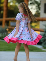 Rylee Faith Designs Purple TS Print Ruffle Girls' Short Sleeve Dress - 