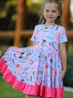 Rylee Faith Designs Purple TS Print Ruffle Girls' Short Sleeve Dress - 