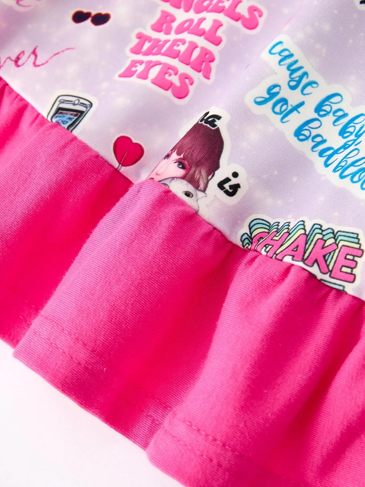 Rylee Faith Designs Purple TS Print Ruffle Girls' Short Sleeve Dress - 