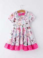 Rylee Faith Designs Purple TS Print Ruffle Girls' Short Sleeve Dress - 