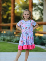 Rylee Faith Designs Purple TS Print Ruffle Girls' Short Sleeve Dress - 