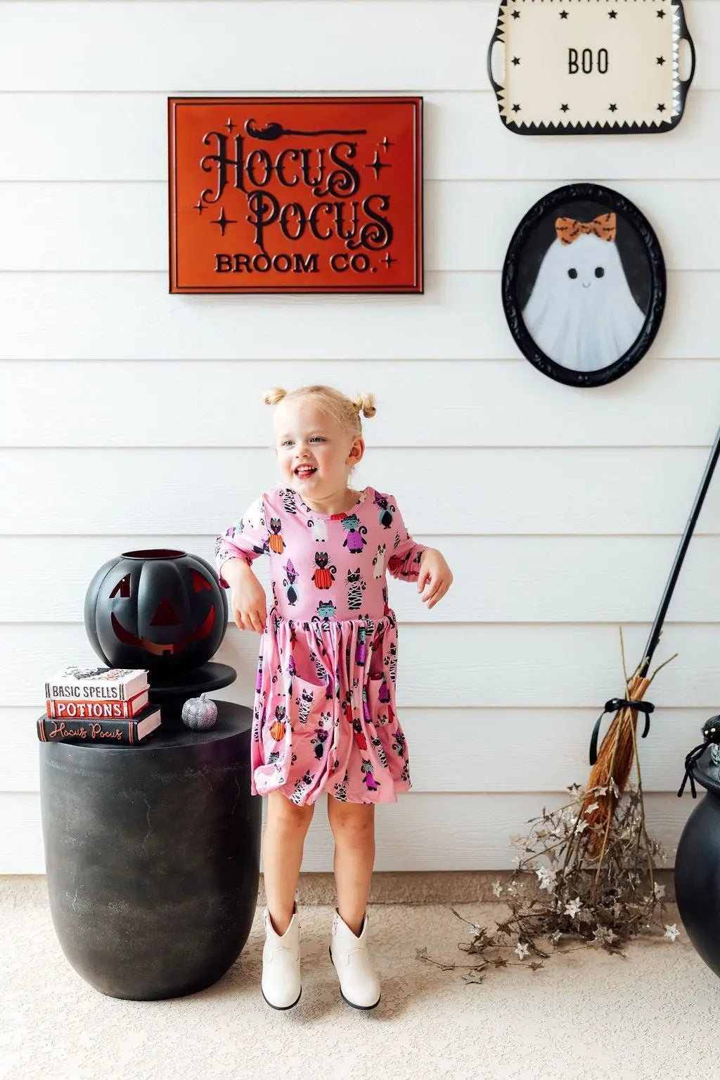 Mila & Rose ® Purr - fectly Spooky 3/4 Sleeve Pocket Twirl Dress - 