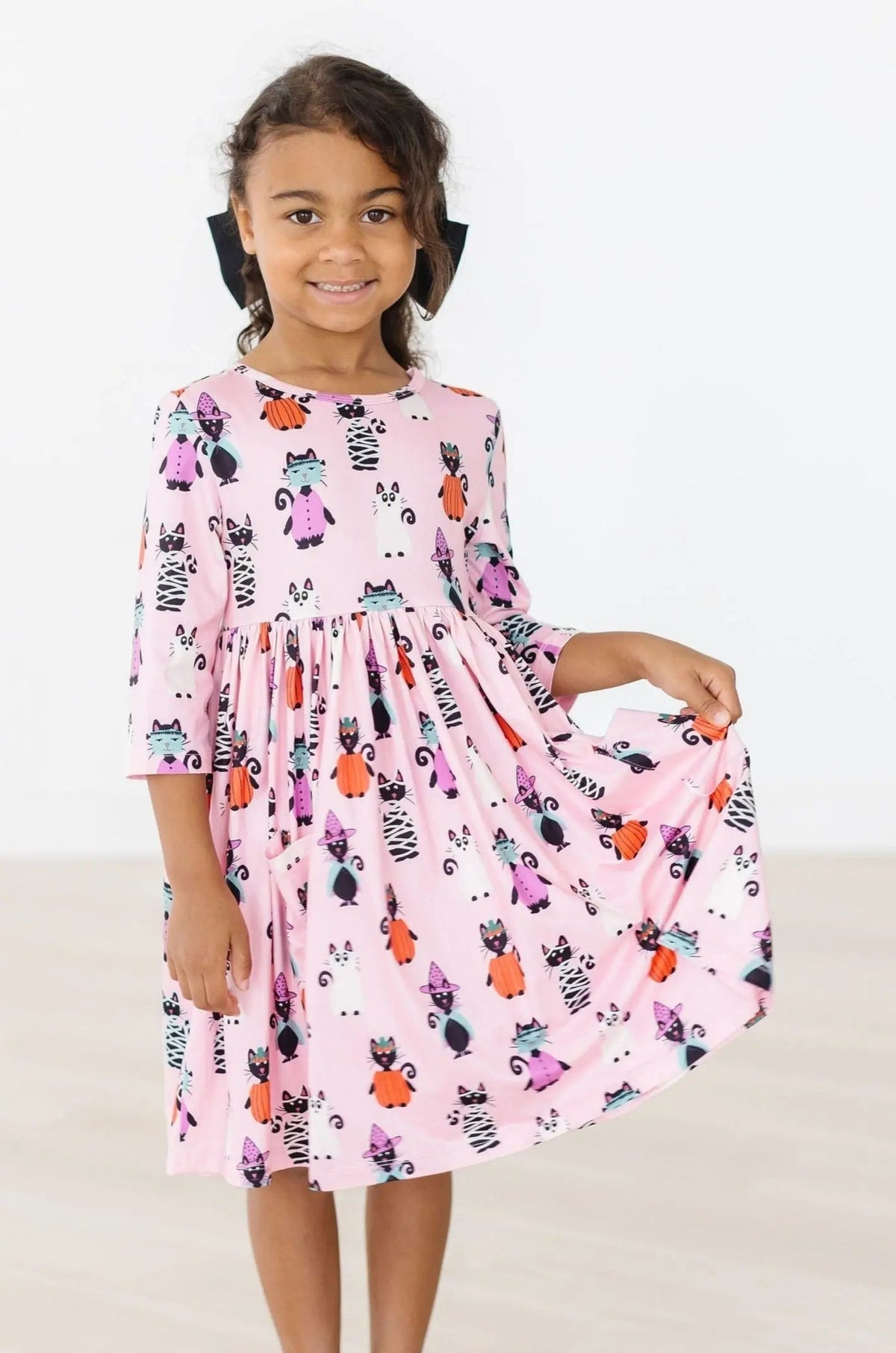Mila & Rose ® Purr - fectly Spooky 3/4 Sleeve Pocket Twirl Dress - 
