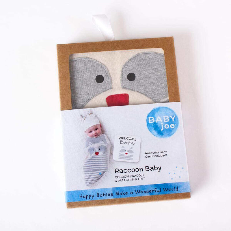 Raccoon Baby SwaddleThis set includes a cocoon swaddle, headpiece, and newborn announcement card. Made of soft, high-quality fabric with a blend of 95% cotton and 5% Lycra, it is suitabEveretts Place: Online Boutique 