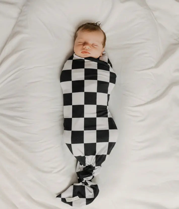 Little Mae & Co Race Black & White Checkered Stretch Swaddle - 