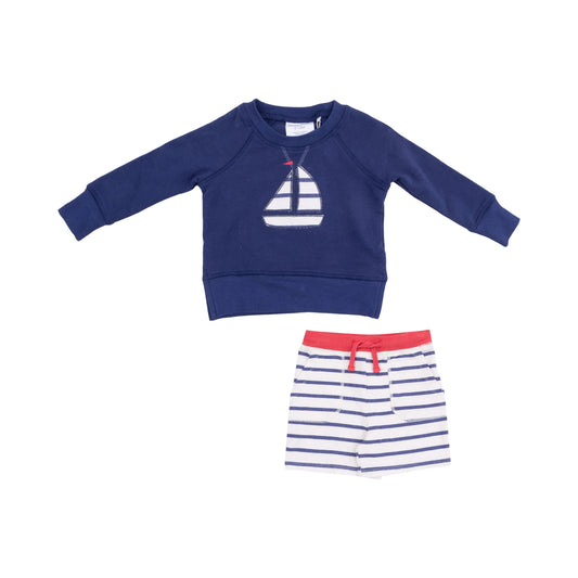 Raglan Sweatshirt with Sailboat Applique and French Terry Shorts for Kids Angel Dear