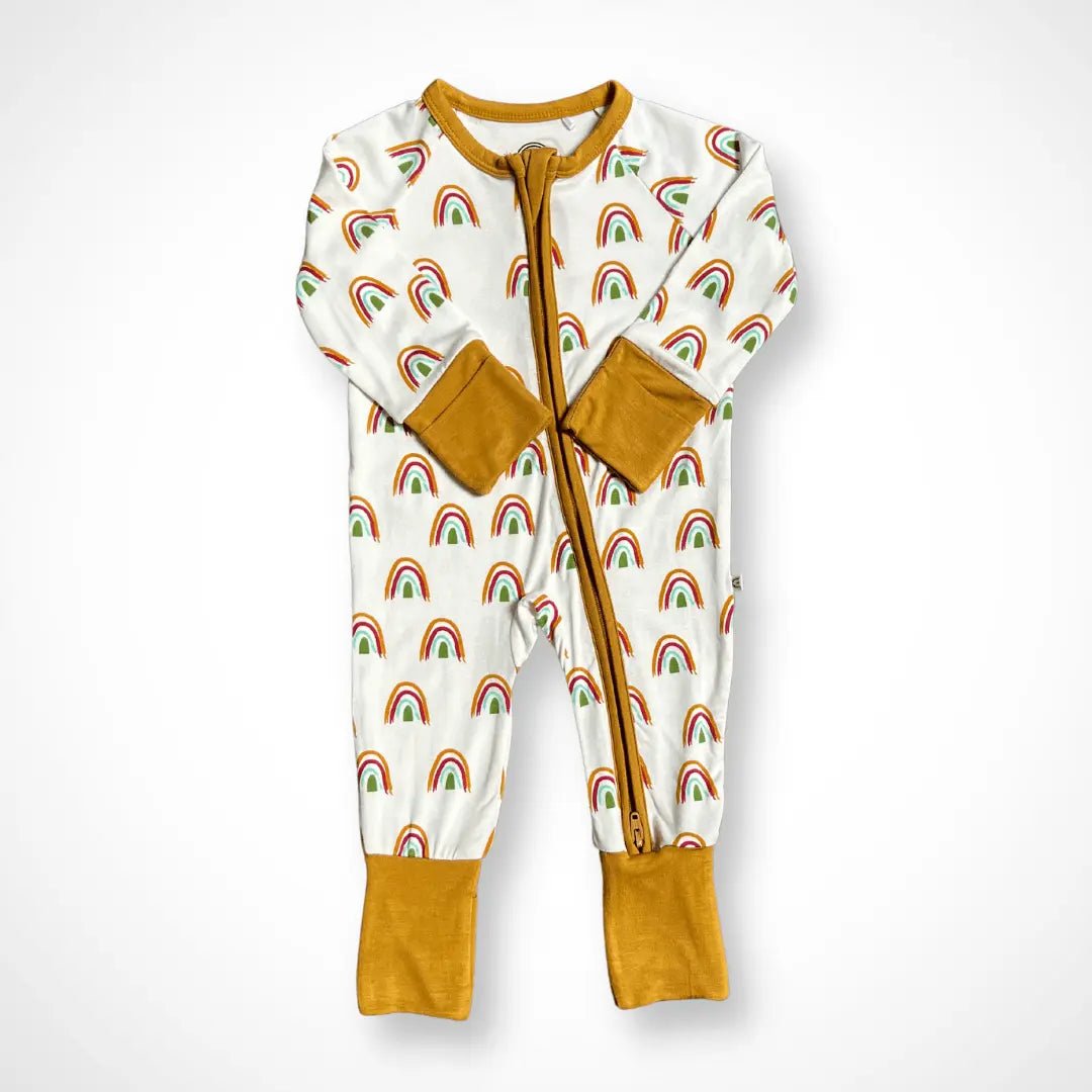 Kolorful Rainbow Bamboo Baby Pajama with Two Way Zipper and Fold Over Hands and Feet - Everetts Place Boutique - 