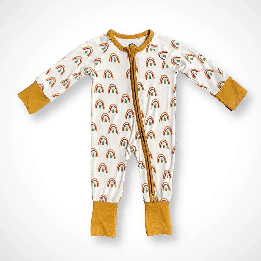 Kolorful Rainbow Bamboo Baby Pajama with Two Way Zipper and Fold Over Hands and Feet - Everetts Place Boutique - 
