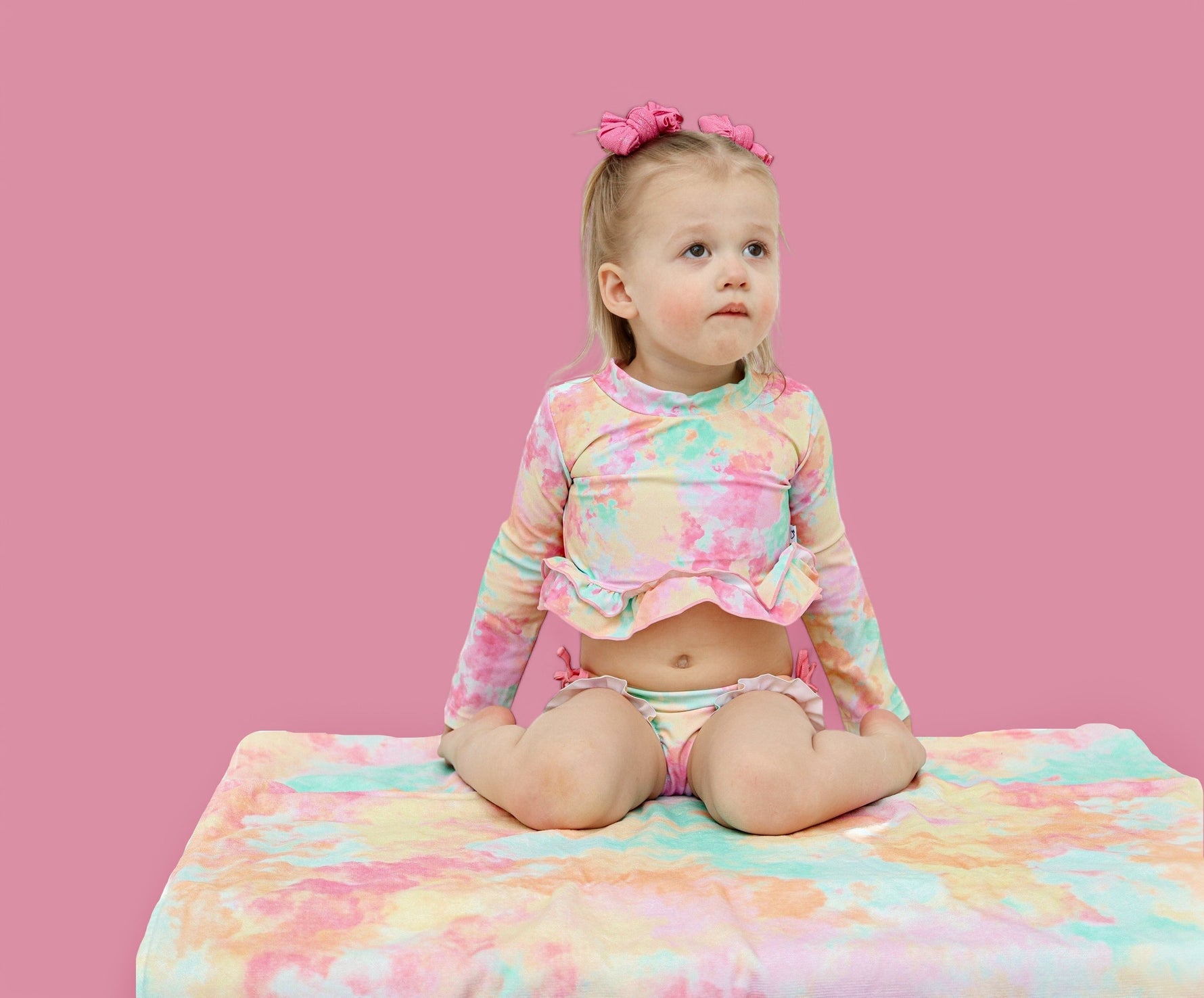 DREAM BIG LITTLE CO RAINBOW CLOUDS DREAM 2 - PIECE RASH GUARD RUFFLE SWIM SUITEveretts Place