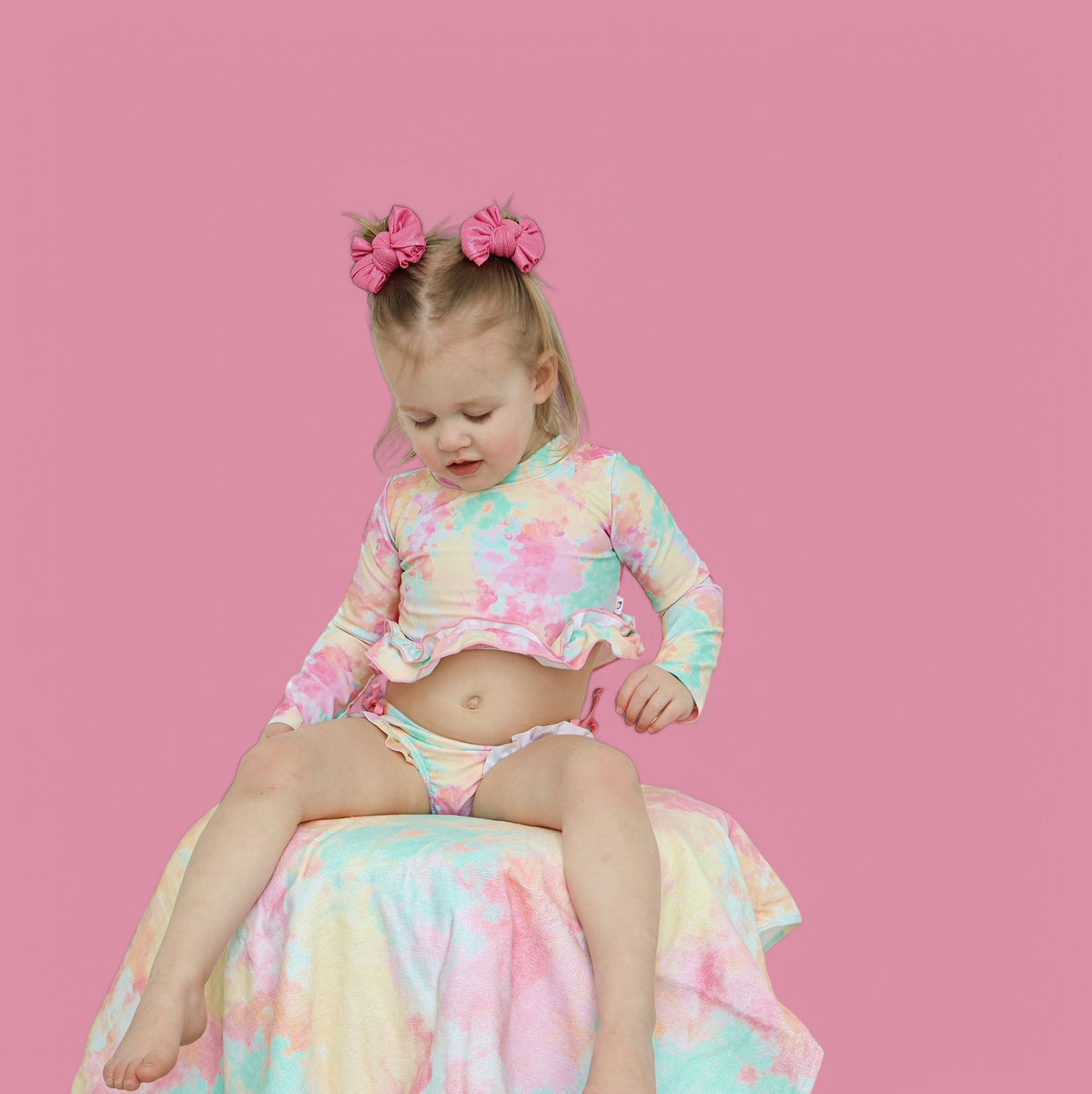 DREAM BIG LITTLE CO RAINBOW CLOUDS DREAM 2 - PIECE RASH GUARD RUFFLE SWIM SUITEveretts Place