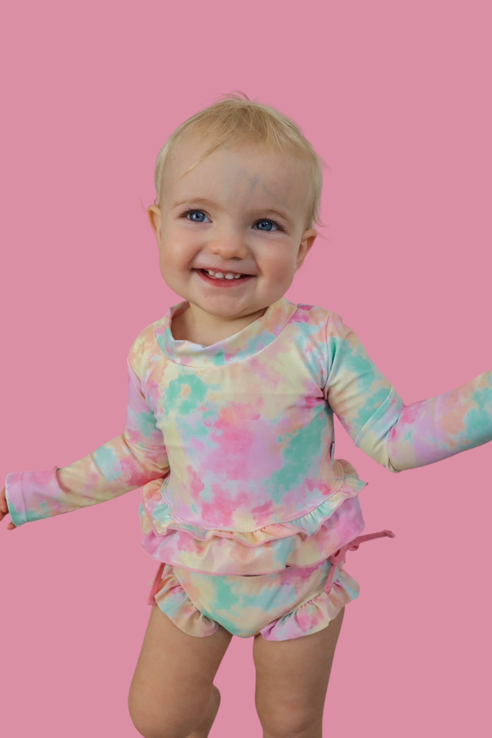 DREAM BIG LITTLE CO RAINBOW CLOUDS DREAM 2 - PIECE RASH GUARD RUFFLE SWIM SUITEveretts Place