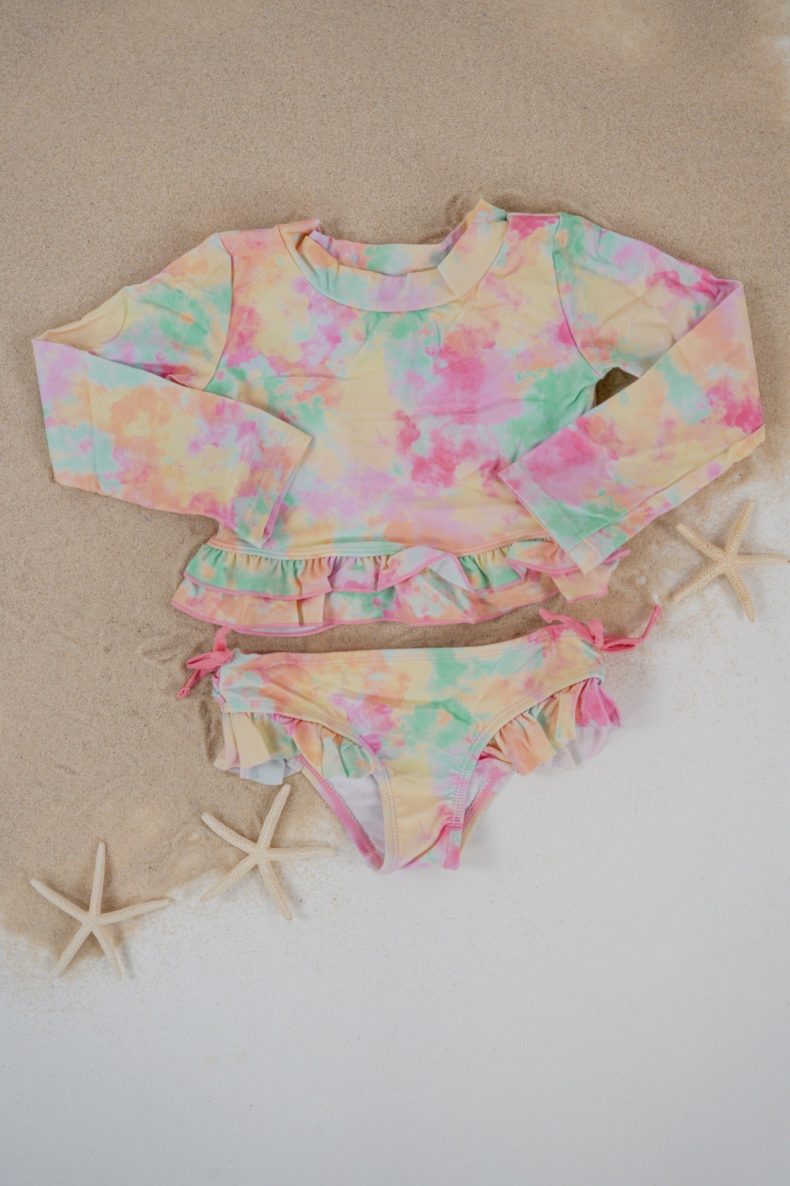 DREAM BIG LITTLE CO RAINBOW CLOUDS DREAM 2 - PIECE RASH GUARD RUFFLE SWIM SUITEveretts Place