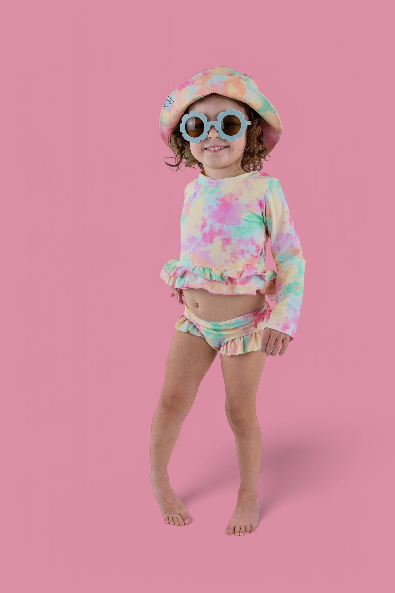 DREAM BIG LITTLE CO RAINBOW CLOUDS DREAM 2 - PIECE RASH GUARD RUFFLE SWIM SUITEveretts Place