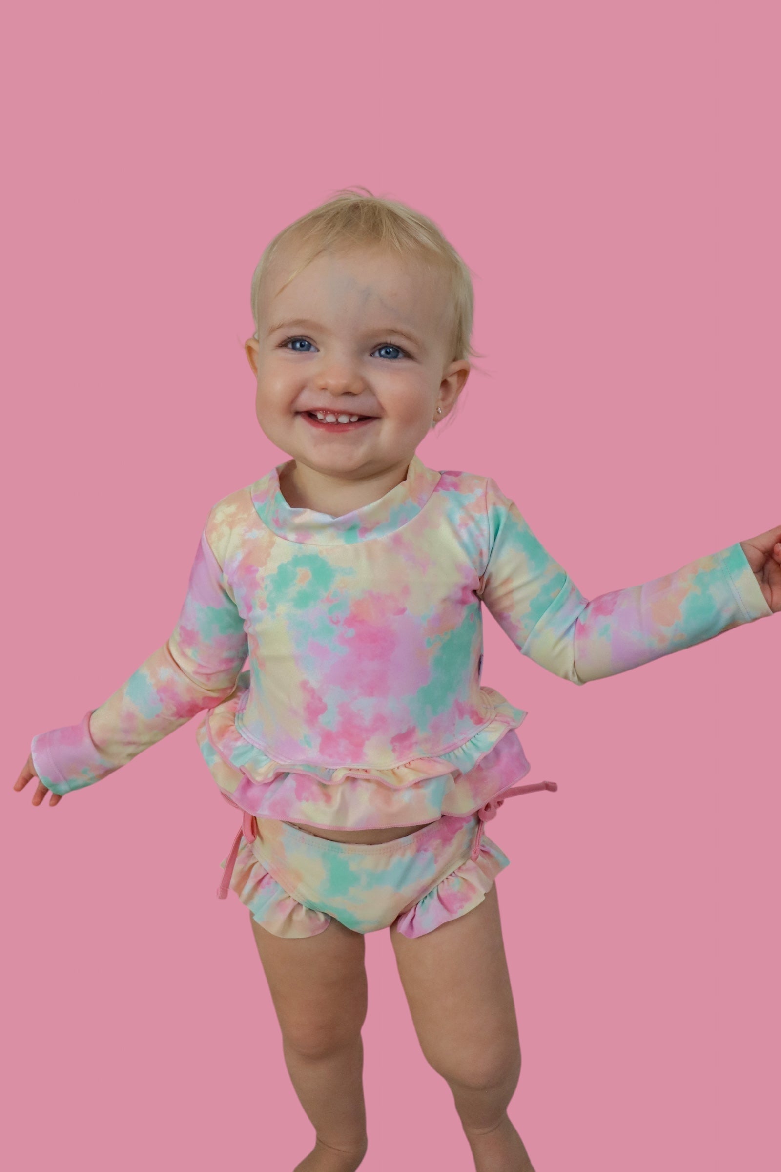 DREAM BIG LITTLE CO RAINBOW CLOUDS DREAM 2 - PIECE RASH GUARD RUFFLE SWIM SUITEveretts Place