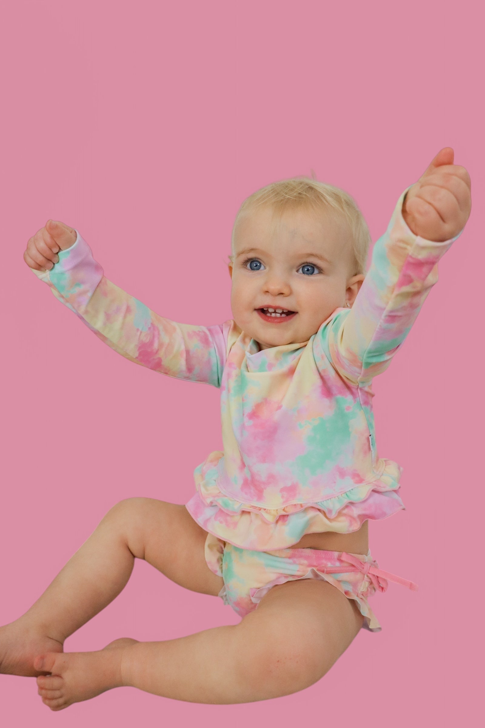DREAM BIG LITTLE CO RAINBOW CLOUDS DREAM 2 - PIECE RASH GUARD RUFFLE SWIM SUITEveretts Place