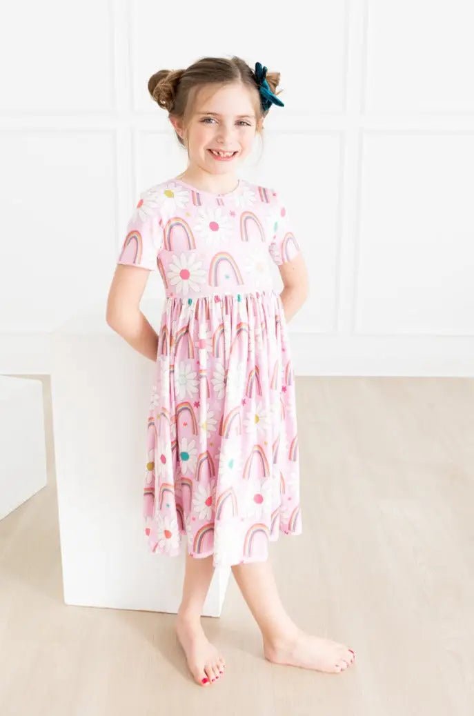 Mila & Rose ® Rainbow Daisies S/S Pocket Twirl Dress - 
