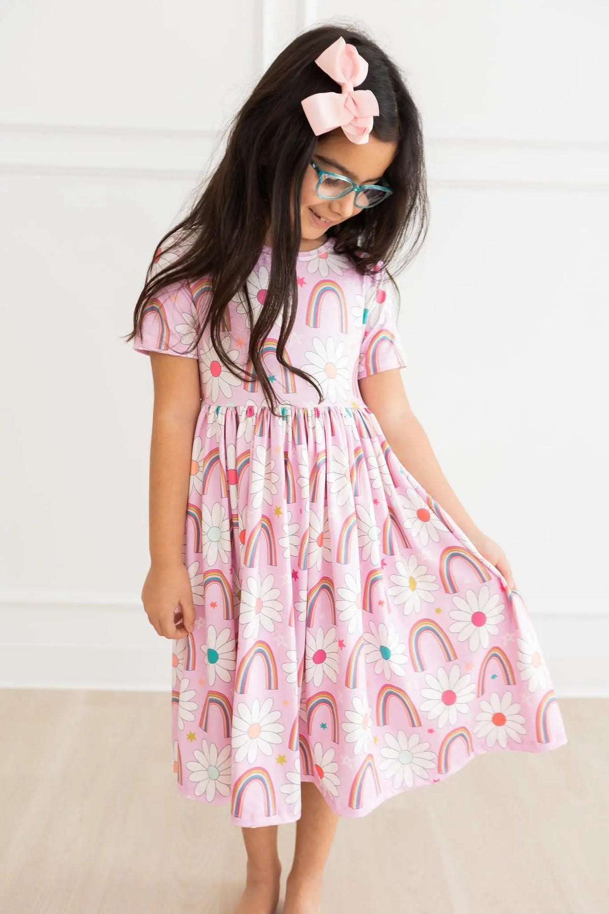 Mila & Rose ® Rainbow Daisies S/S Pocket Twirl Dress - 