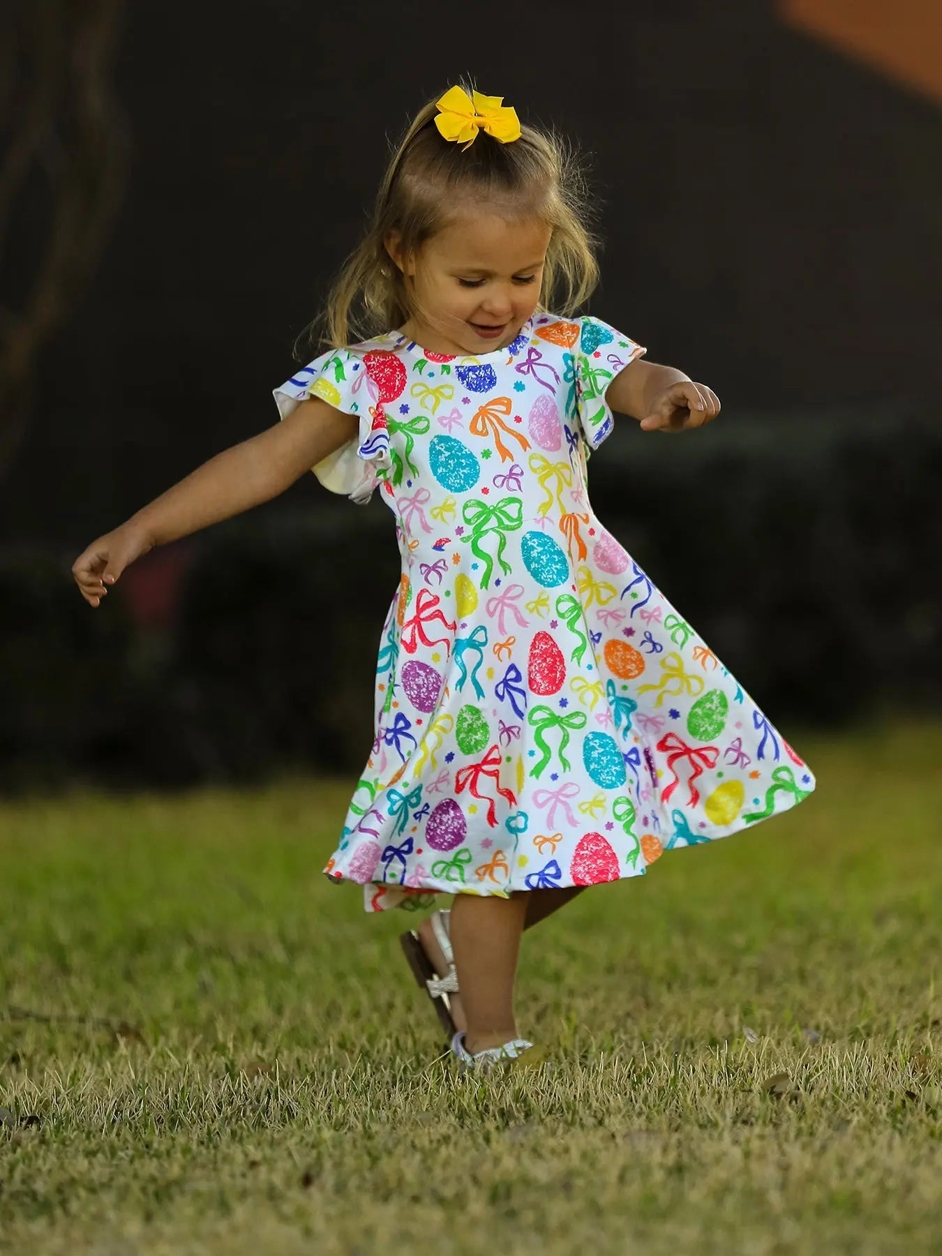 Rylee Faith Designs Rainbow Easter Egg Bow Girls Dress - 