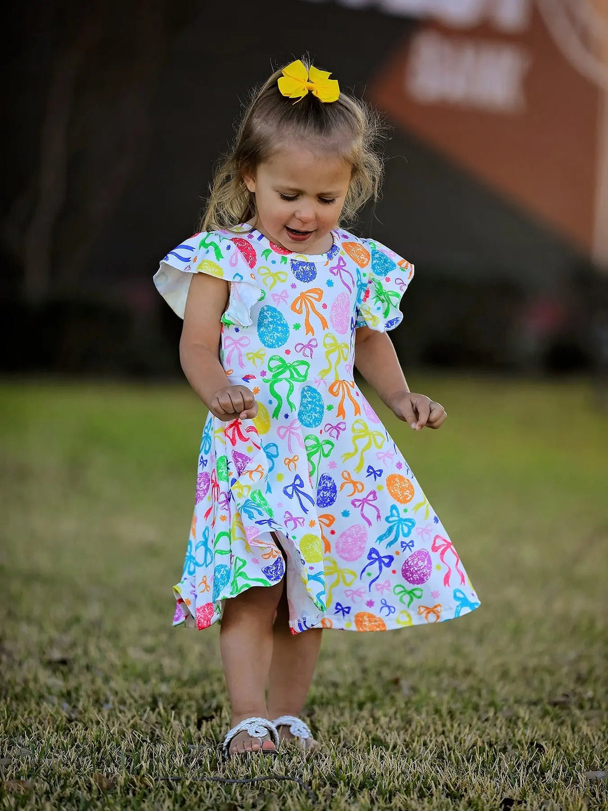 Rylee Faith Designs Rainbow Easter Egg Bow Girls Dress - 