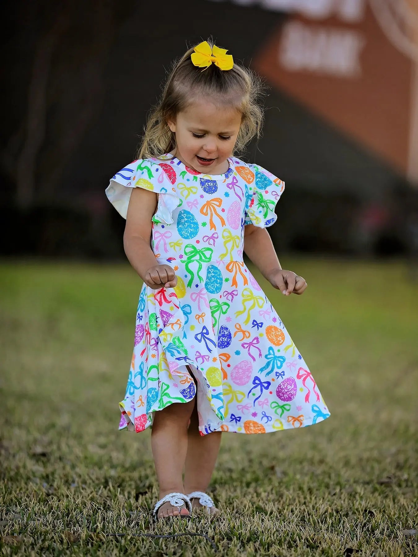 Rylee Faith Designs Rainbow Easter Egg Bow Girls Dress - 