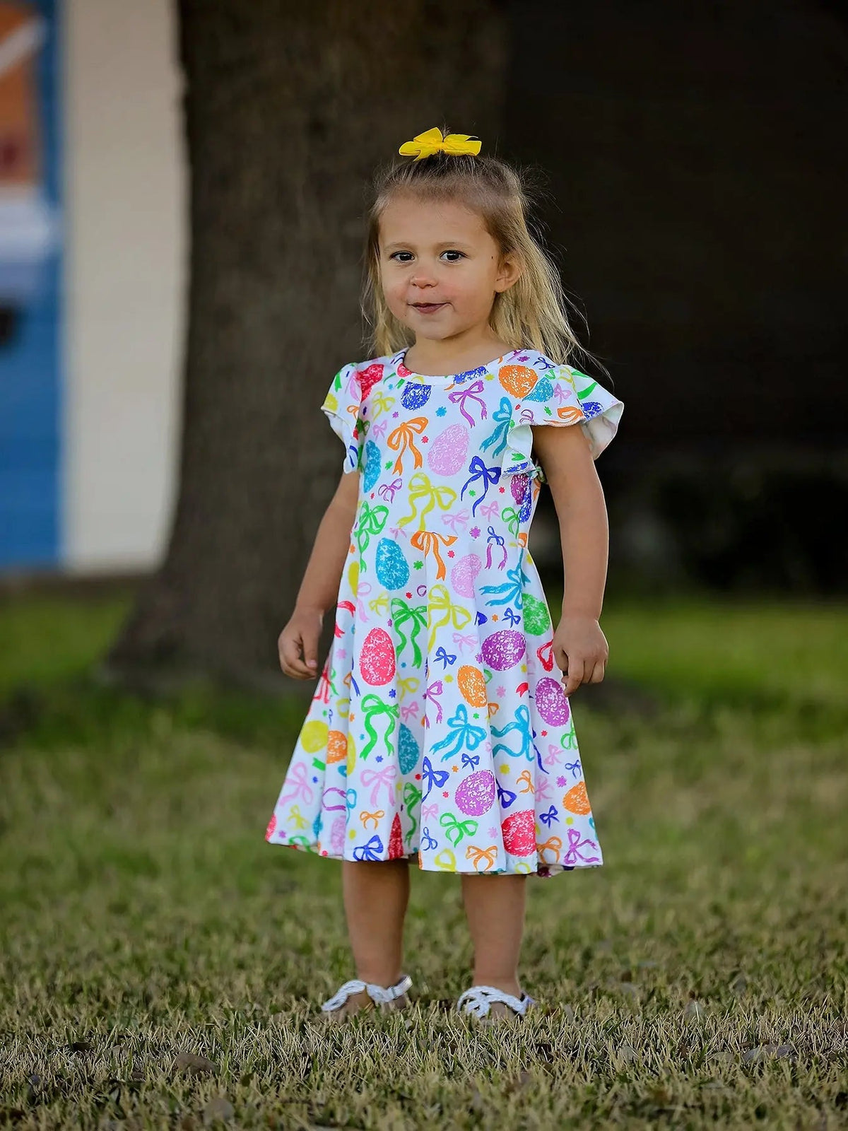 Rylee Faith Designs Rainbow Easter Egg Bow Girls Dress - 