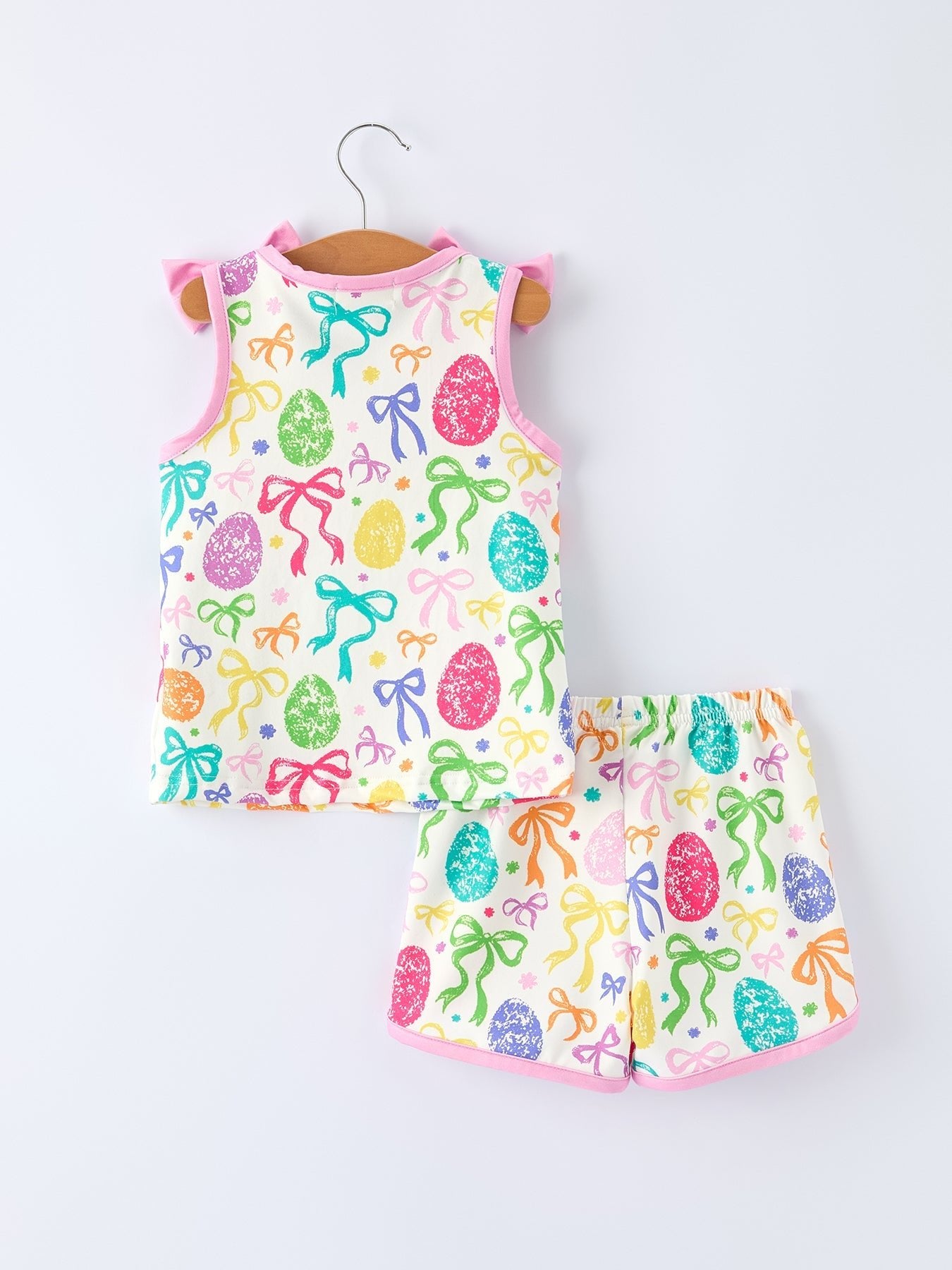 Rylee Faith Designs Rainbow Easter Egg Print Bow Sleeveless Vest Top and Shorts Set - 