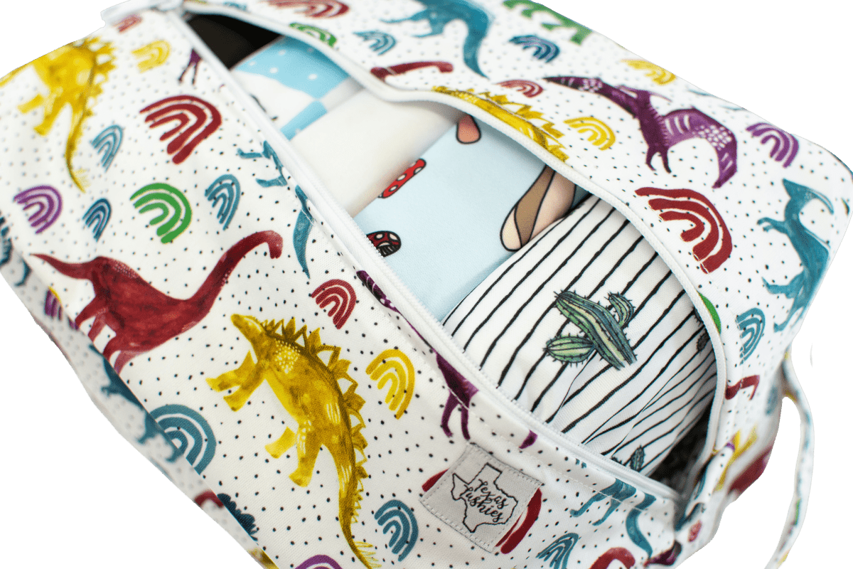 Texas Tushies Rainbow Roar Diaper Pod with PUL Layers and Snap Handle for Busy Parents - 