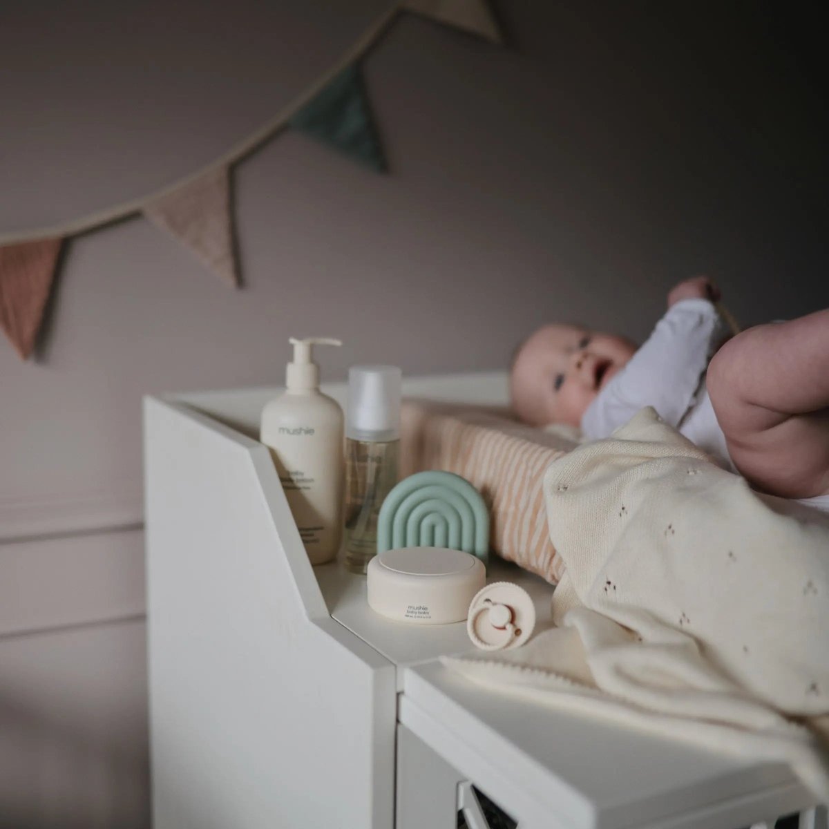 Mushie Rainbow Silicone Teether for Babies Non - Toxic Food - Grade Safe Gummy Toy - 