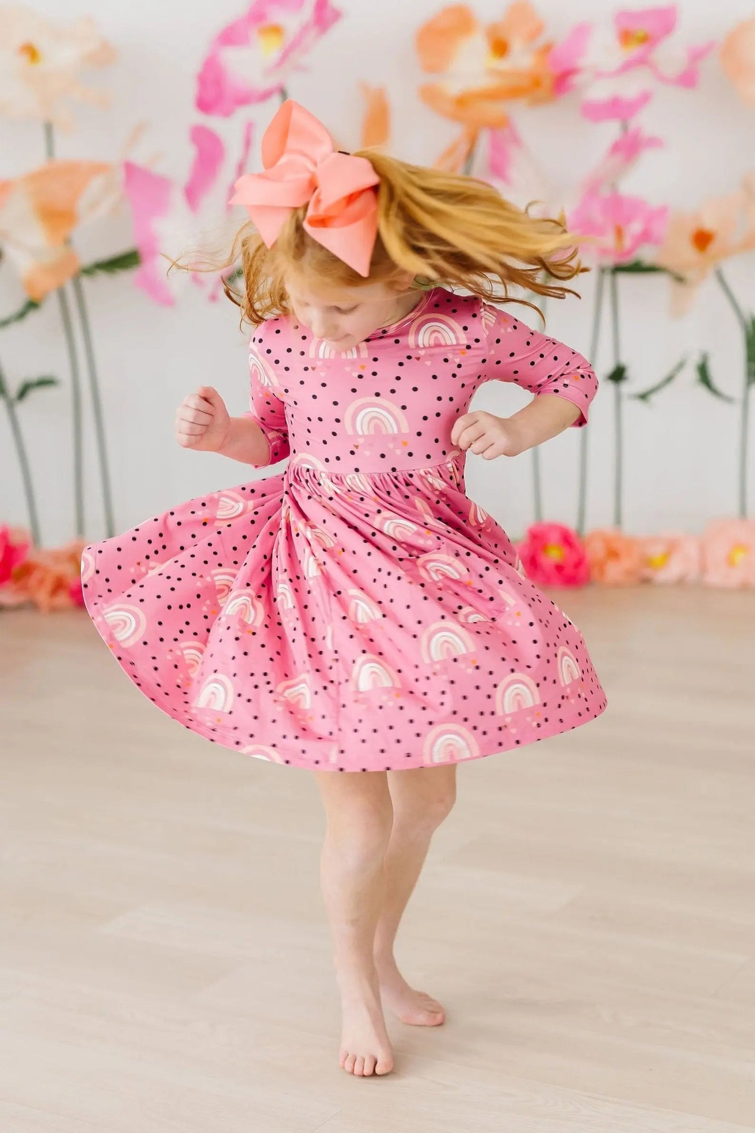 Mila & Rose ® Rainbow Wishes 3/4 Sleeve Pocket Twirl Dress - 