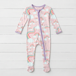 Baby footie pajamas with rainbow print and two-way front zipper