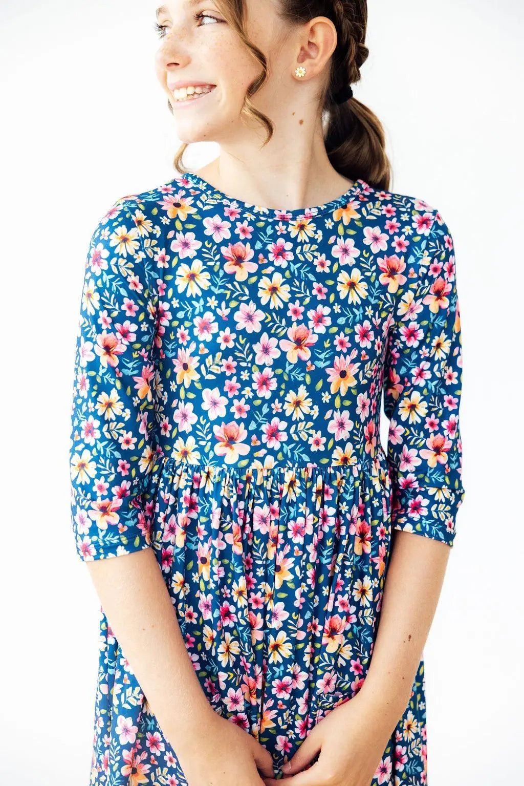 Mila & Rose ® Rainforest Blooms Three Quarter Sleeve Pocket Twirl Dress For Girls - 