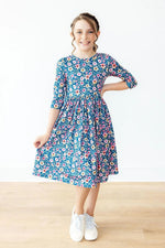 Mila & Rose ® Rainforest Blooms Three Quarter Sleeve Pocket Twirl Dress For Girls - 