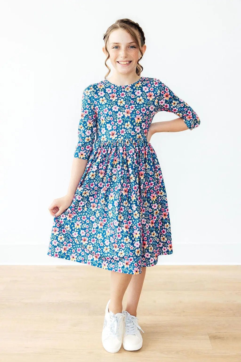 Mila & Rose ® Rainforest Blooms Three Quarter Sleeve Pocket Twirl Dress For Girls - 