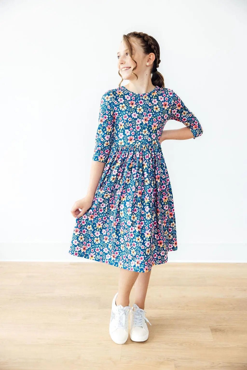 Mila & Rose ® Rainforest Blooms Three Quarter Sleeve Pocket Twirl Dress For Girls - 