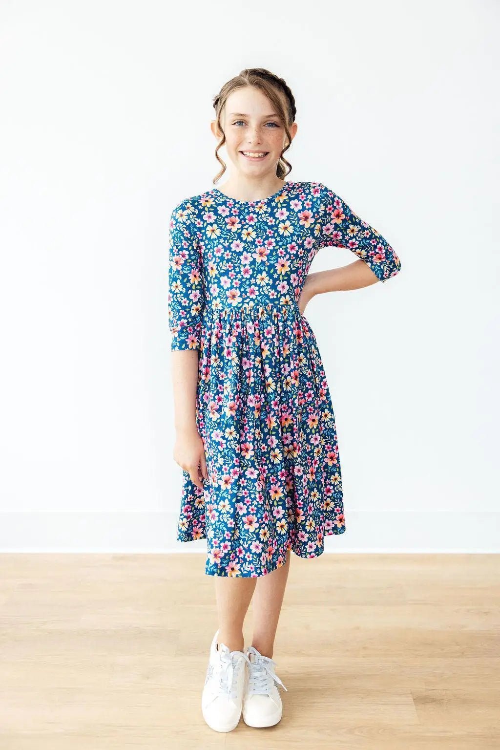 Mila & Rose ® Rainforest Blooms Three Quarter Sleeve Pocket Twirl Dress For Girls - 