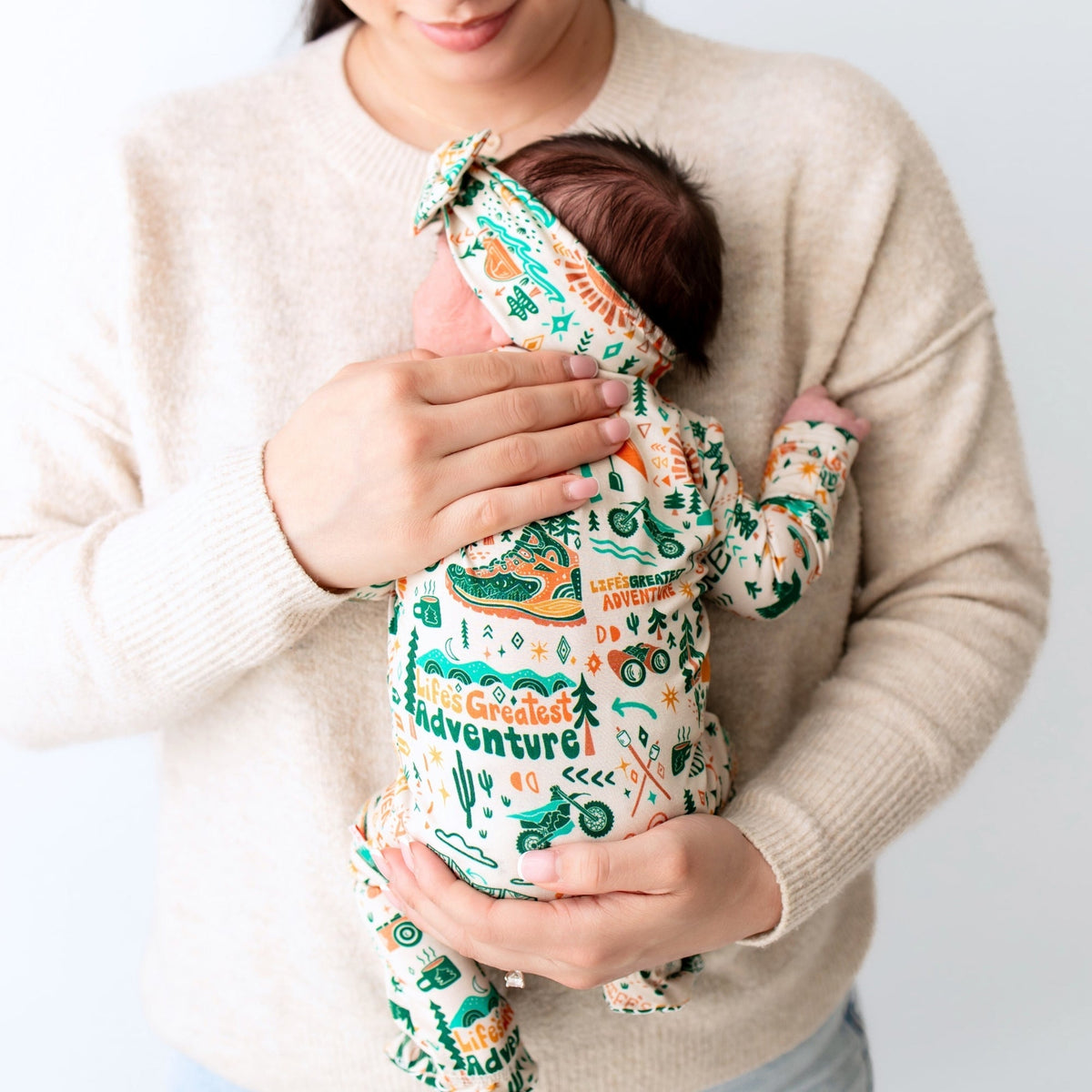 Raising Mama Raising Mama Bamboo Headwrap Bow with Hand Drawn Prints for Baby Girls