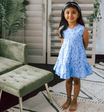 Bestaroo Rani Blue Floral Dress For Girls Easy Pull On Style With Back Buttons - 