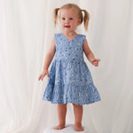 Bestaroo Rani Blue Floral Dress For Girls Easy Pull On Style With Back Buttons - 