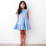 Bestaroo Rani Blue Floral Dress For Girls Easy Pull On Style With Back Buttons - 